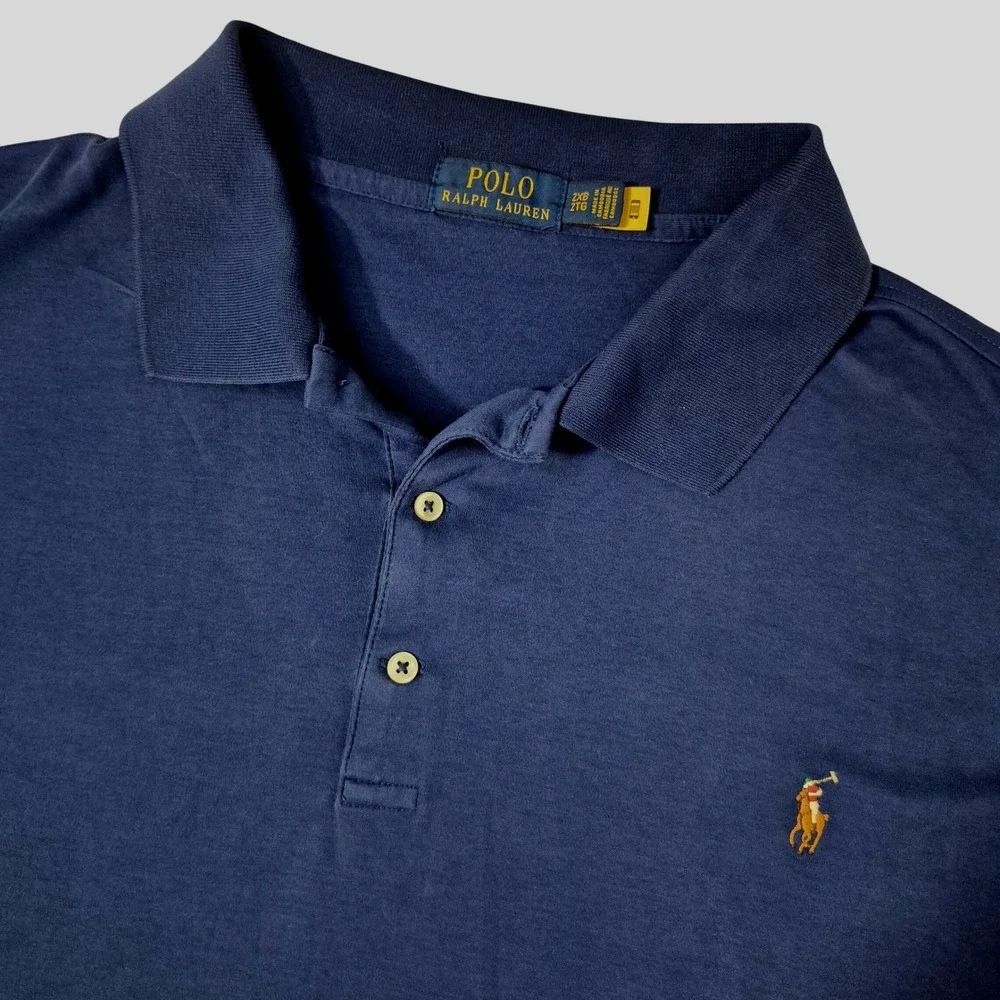 Polo Ralph Lauren Polo Shirt Mens 2XB Blue Short Sleeve‎ Preppy Flesh Pony